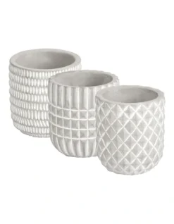 Geo Cement Pots Set Of 3 In White