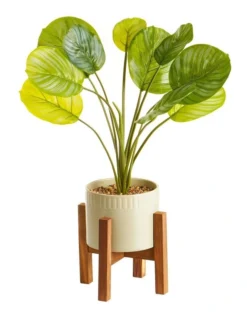Artificial Taro Plant In Ceramic Pot 75cm In Green/White