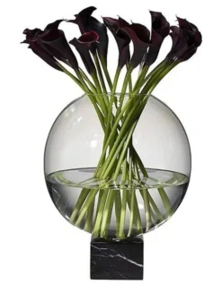 Artificial Dark Purple Calla Lily Arrangement With Fake Water