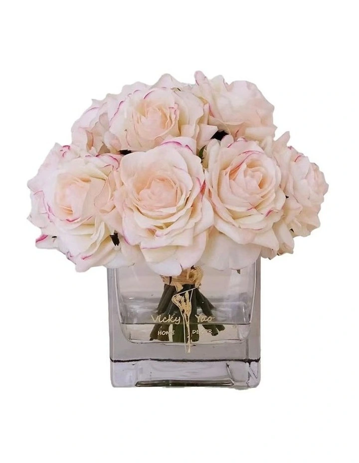 Real Touch Luxury Faux Champagne Pink Rose Arrangement With Fake Water 3 Real Touch Luxury Faux Champagne Pink Rose Arrangement With Fake Water