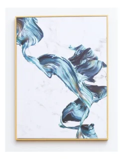 Fluttering Colorful Ribbons Neutral Framed Canvas Wall Art In Blue/White