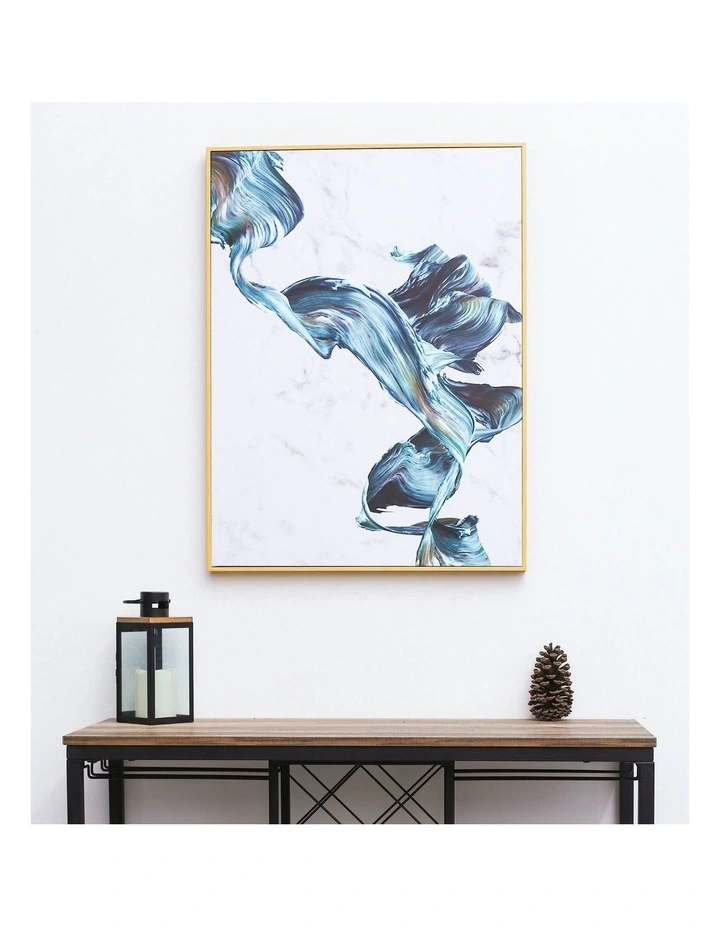 Fluttering Colorful Ribbons Neutral Framed Canvas Wall Art In Blue/White 4 Fluttering Colorful Ribbons Neutral Framed Canvas Wall Art In Blue/White - Image 2