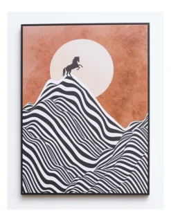 Horse Chasing The Sun Black Framed Canvas Wall Art
