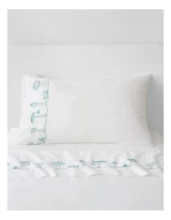 Kids Mushroom Garden Embroidered Flat Sheet Set In White